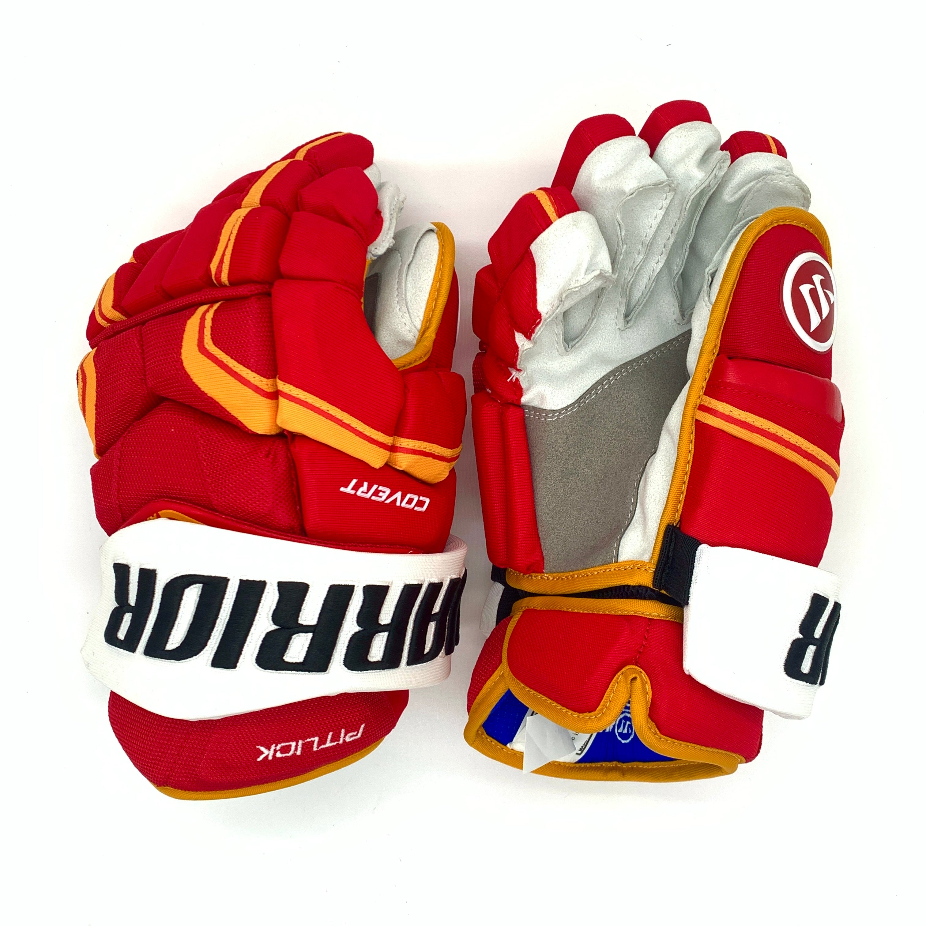 Warrior Covert QRE Pro - Gant NHL Pro Stock - Tyler Pitlick (Rouge/Jaune/Blanc)